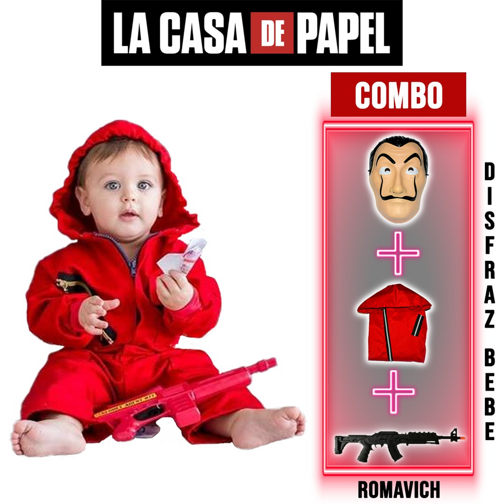 Disfraz Guardia Encapuchado Española Casa De Papel (overol + Máscara + Rifle)