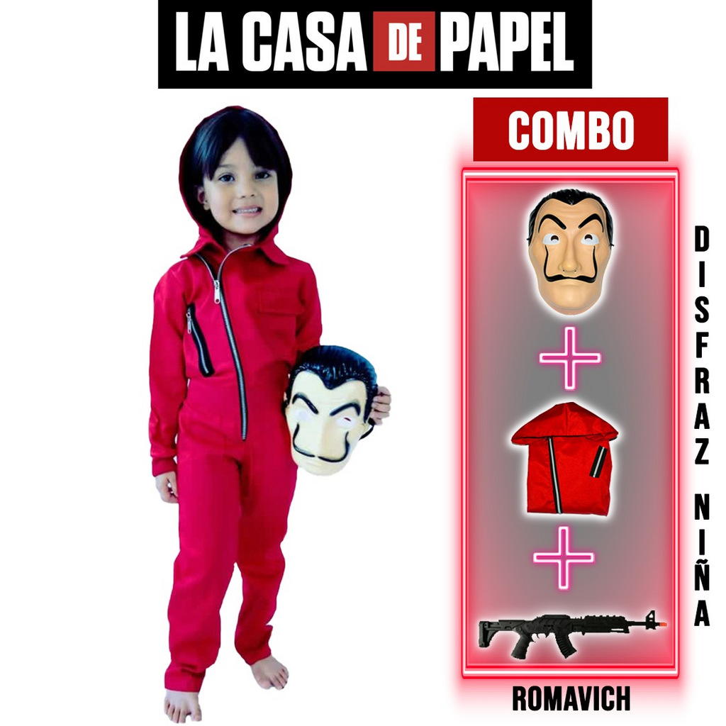 Disfraz Guardia Encapuchado Española Casa De Papel (overol + Máscara + Rifle)