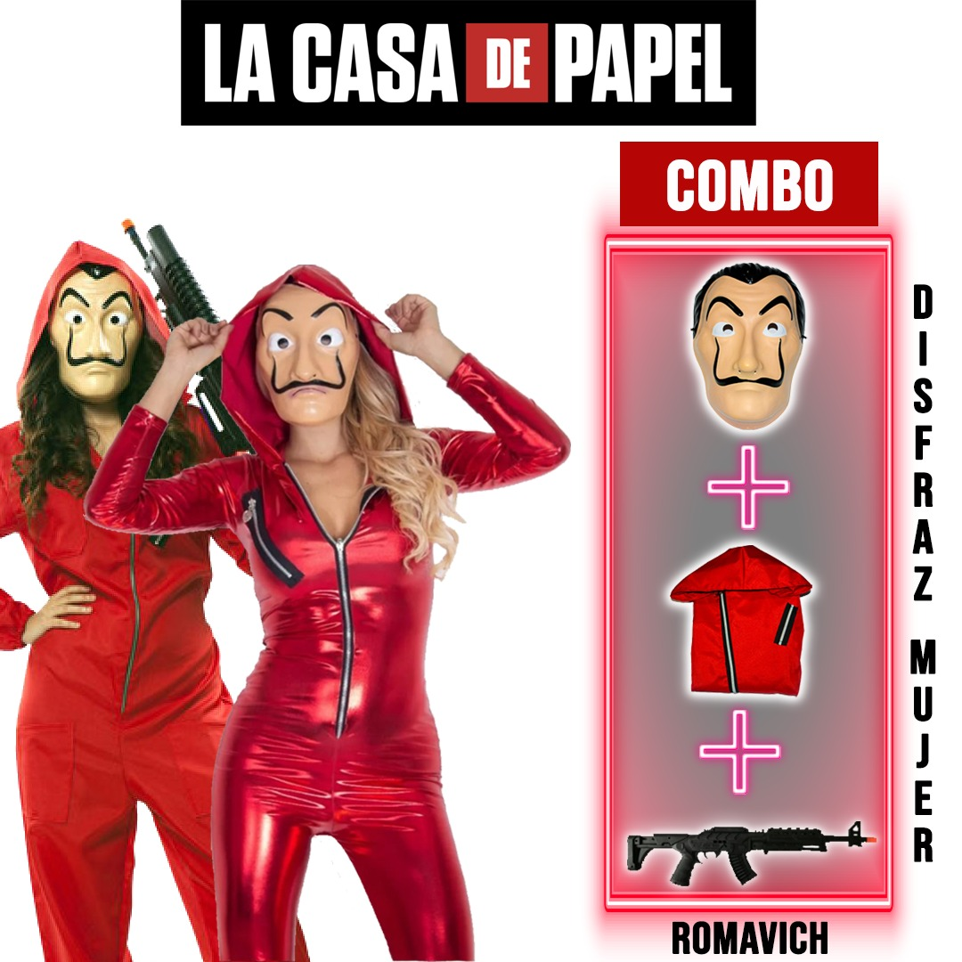 Disfraz Guardia Encapuchado Española Casa De Papel (overol + Máscara + Rifle)