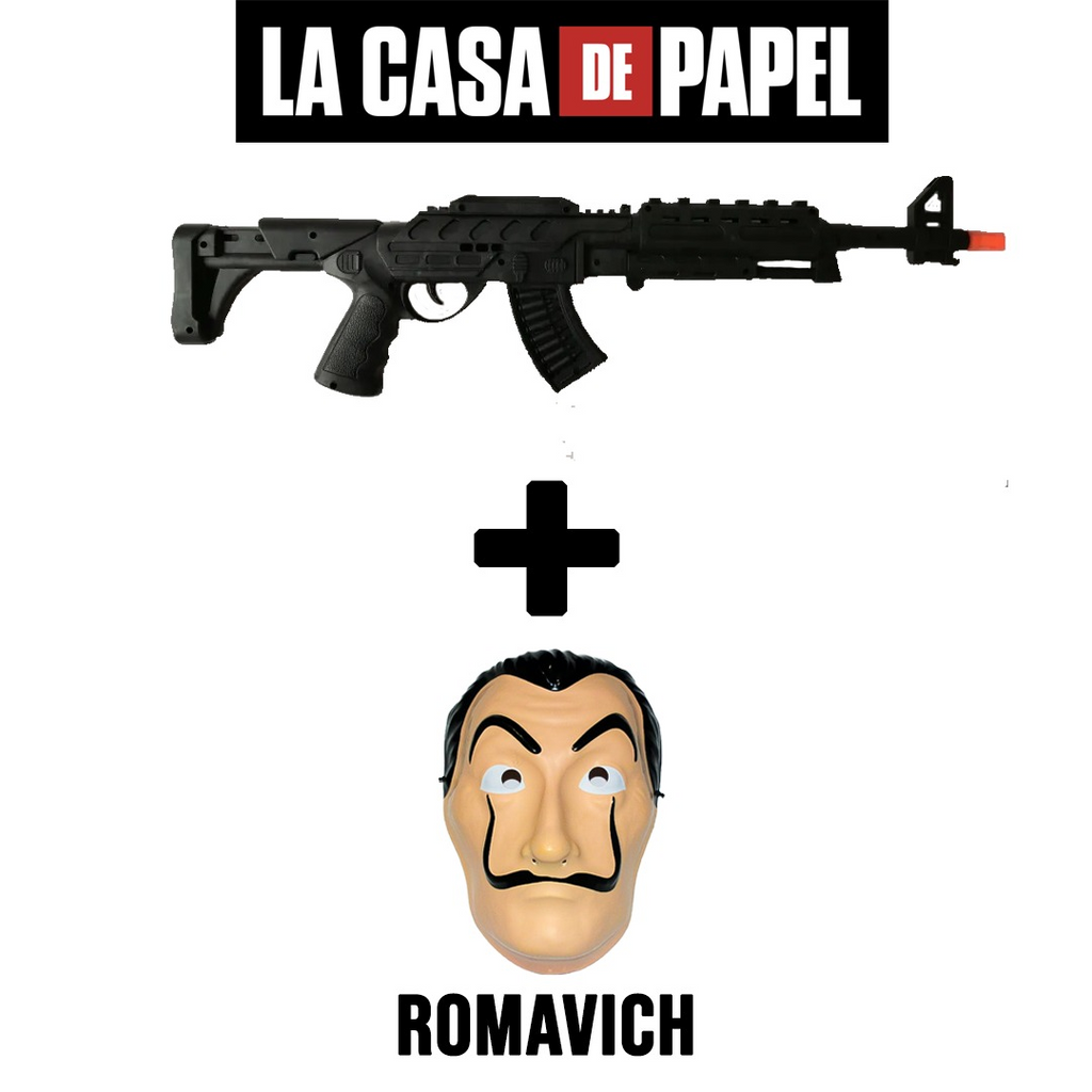 Máscara + Rifle - Disfraz Guardia Encapuchado Casa De Papel